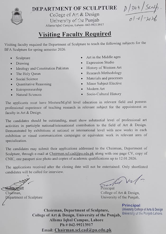 University of the Punjab Announces Visiting Faculty Positions for Spring 2026