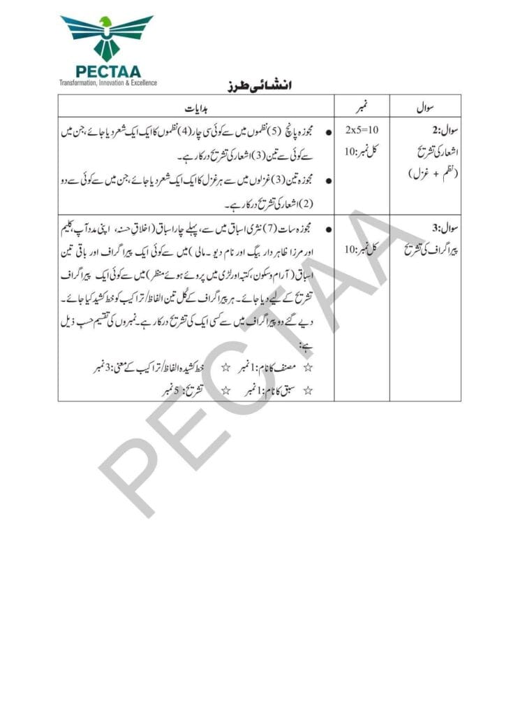 Urdu Pairing Scheme – Class 9